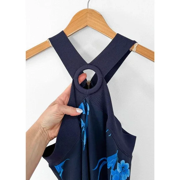 Ted Baker Navy Blue Fantasia Bodycon Halter Floral Dress (TB 2 or US 6) - Picture 6 of 10